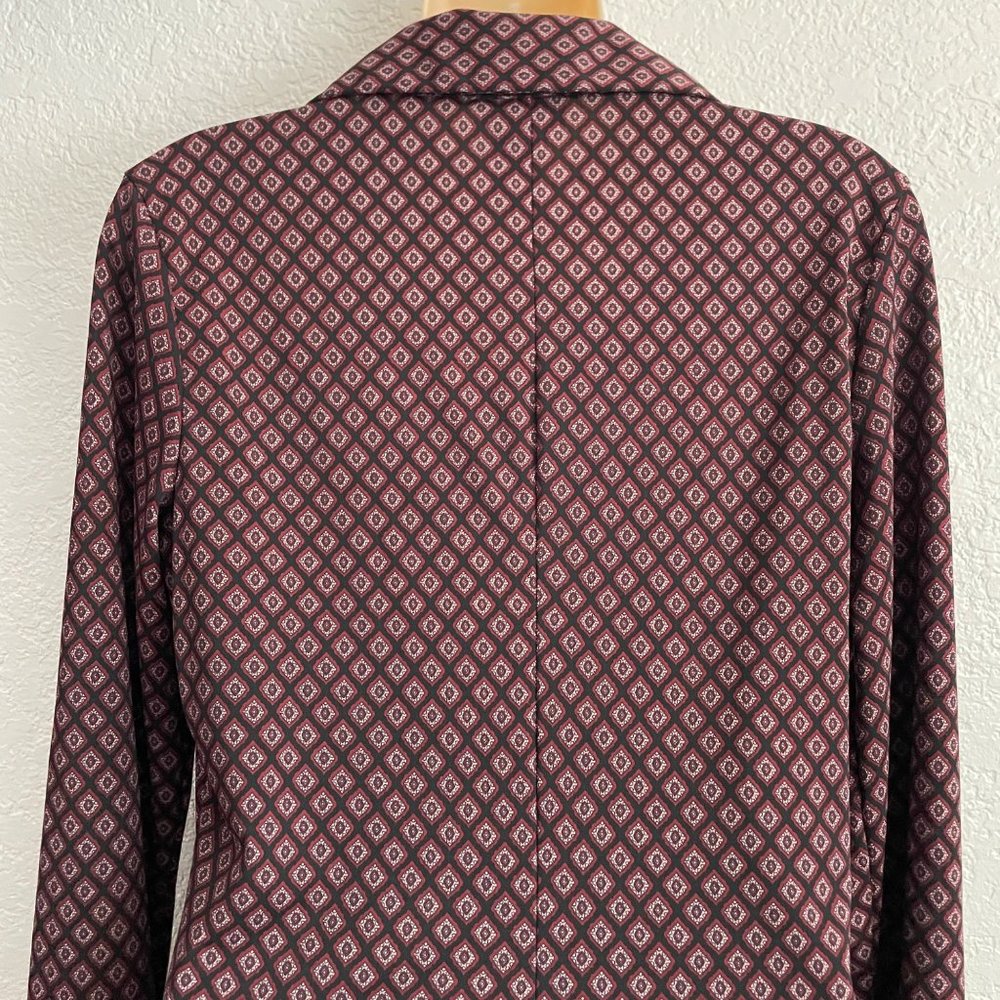 Vintage Y2K BCBG Sheath Shift Print Black Shirt Midi Dress MEDIUM Long Sleeve - Picture 4 of 7